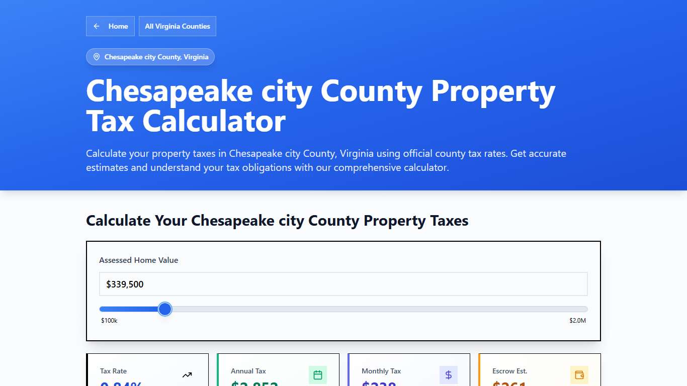 Chesapeake city County, VA Property Tax Calculator 2025-2026