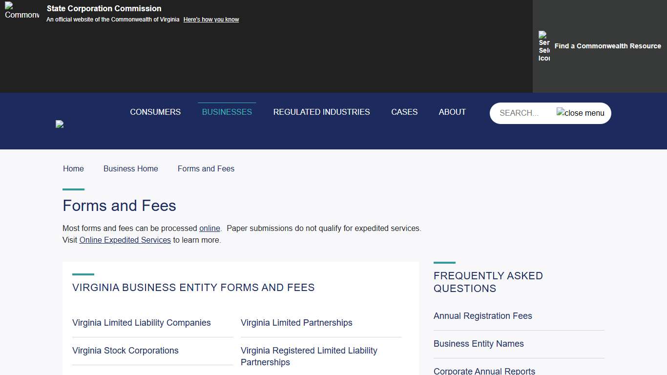 Virginia SCC - Forms and Fees