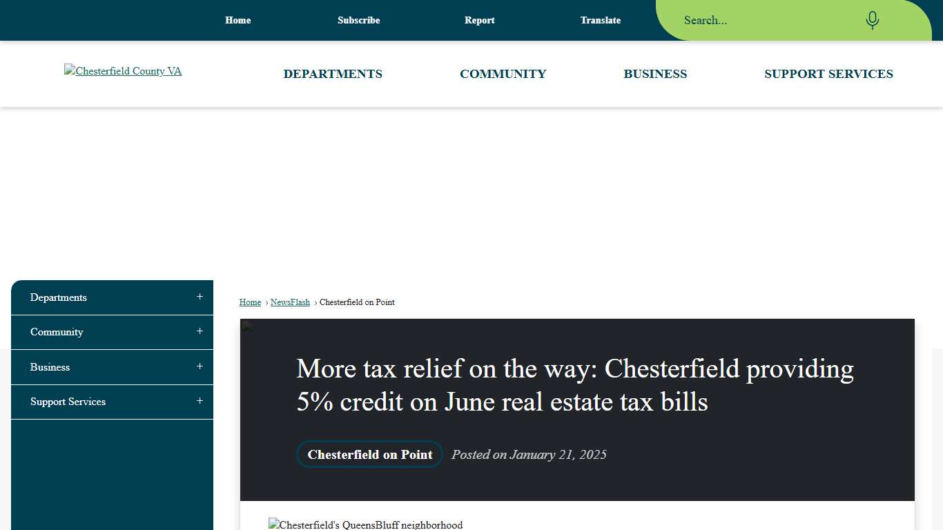 More tax relief on the way: Chesterfield providing 5% credit on June real estate tax bills • Chesterfield County, VA